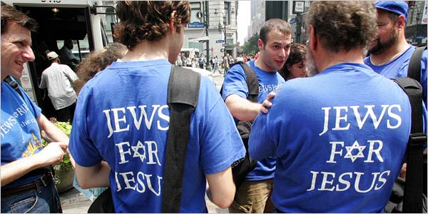 Staff missionaries for Jews for Jesus, a worldwide group based in San Francisco that adheres to an evangelical Christian theology but is made up of believers with Jewish lineage, New York, July 2006.
